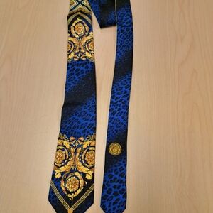 Versace Blue and Gold Patterned Tie